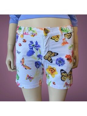 Versace White Floral & Butterfly Jean Shorts